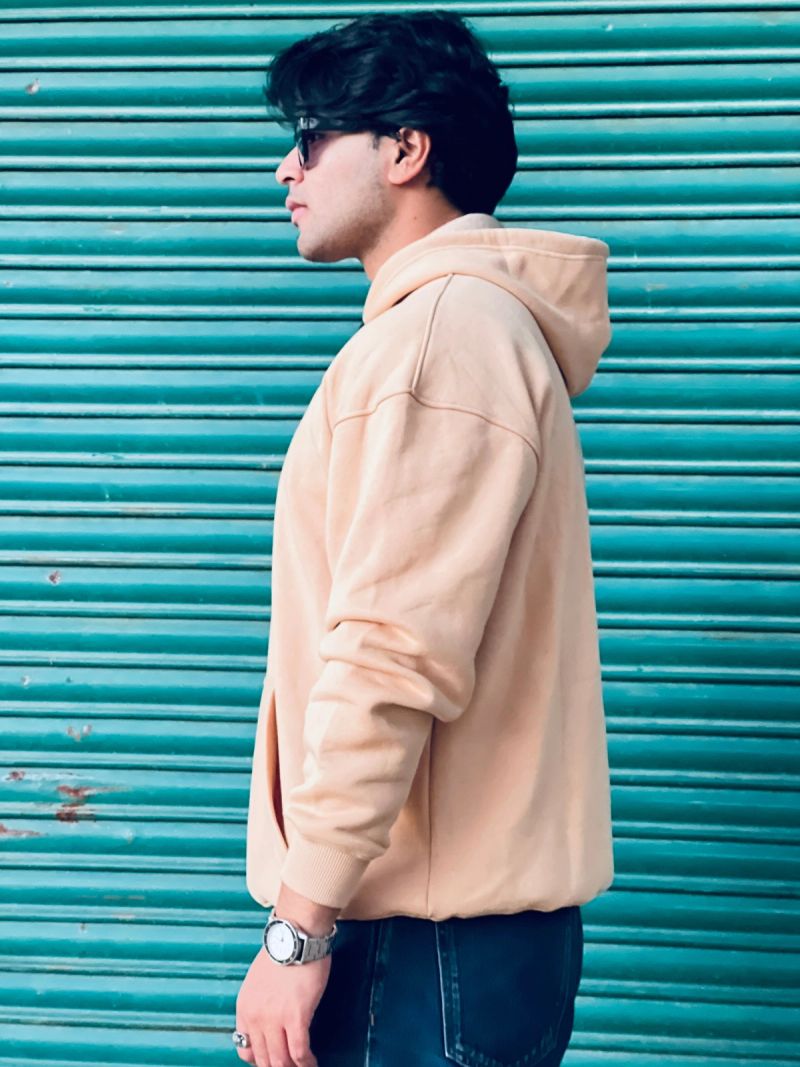 Ecru Solid Hoodie - View 3
