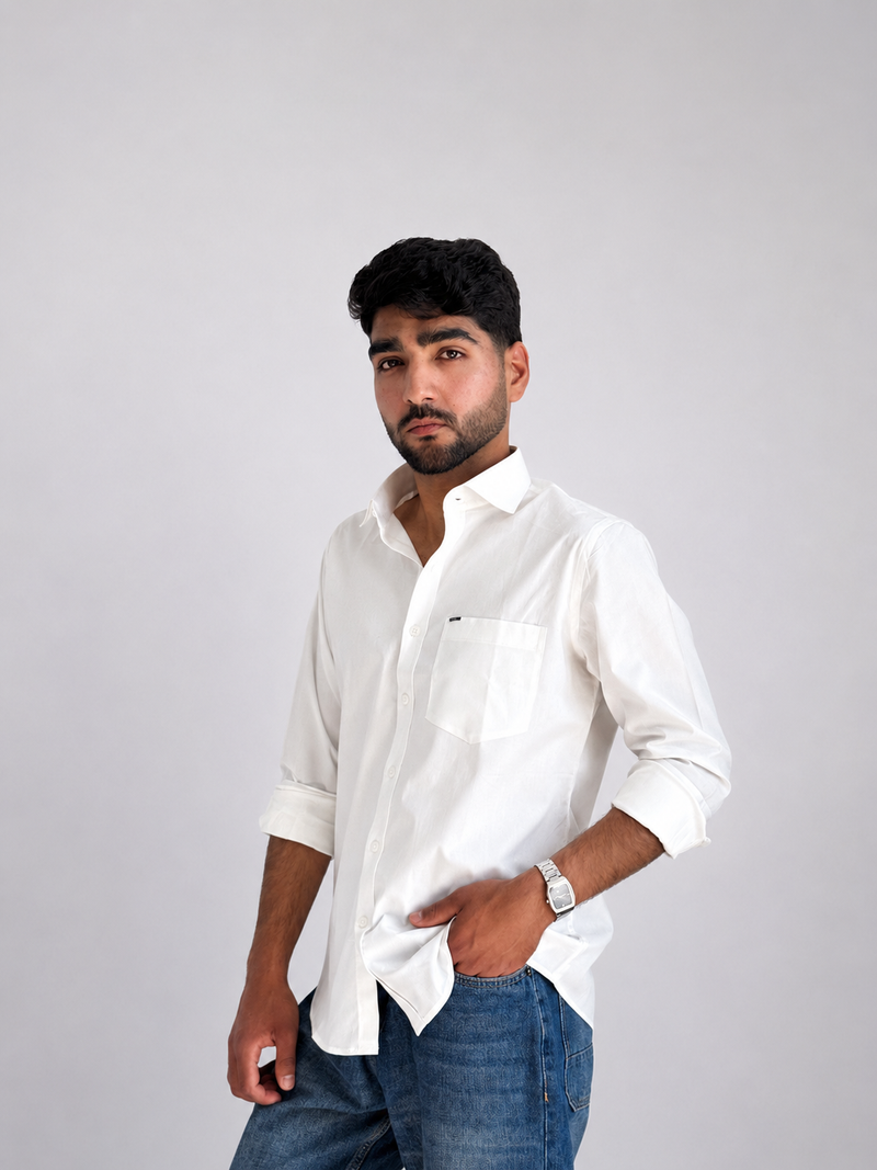 Men’s Premium Cotton Relaxed Fit Shirt – Solid White | Attirity - View 3