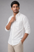 Men’s Premium Cotton Linen Relaxed Fit Shirt – White | Attirity