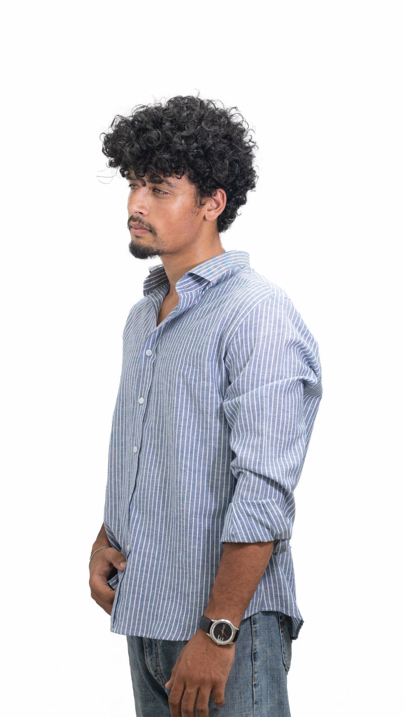 Oceanline — Dusty Blue Striped Shirt - View 5