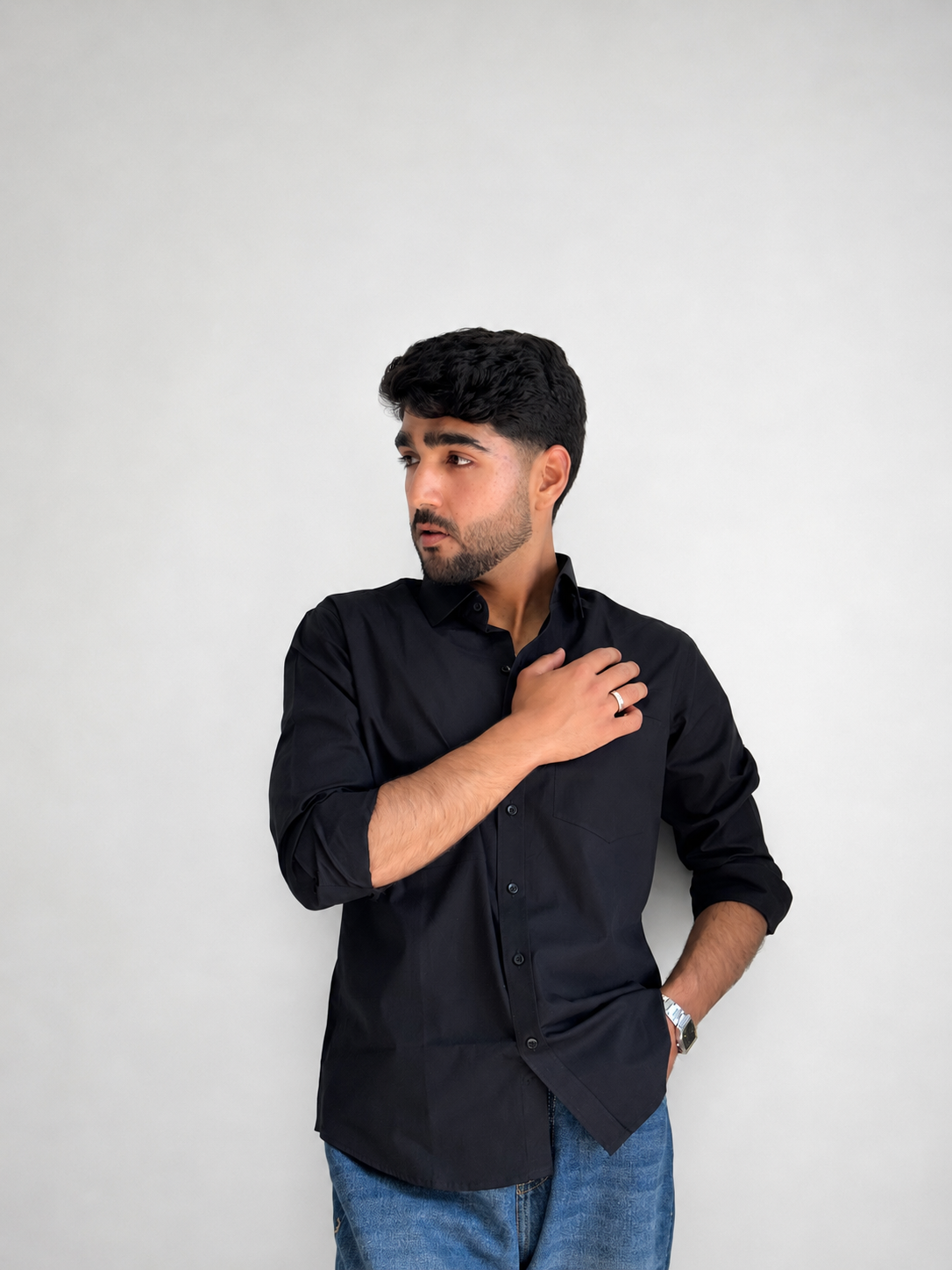 Men’s Premium Cotton Relaxed Fit Shirt – Black | Attirity Alternate