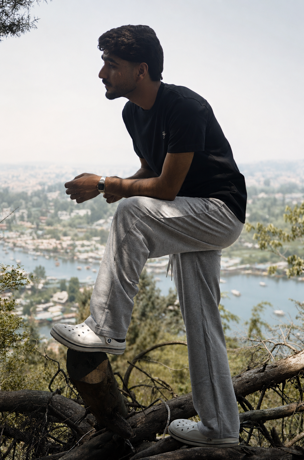 Grey Cotton Relax Fit Trousers