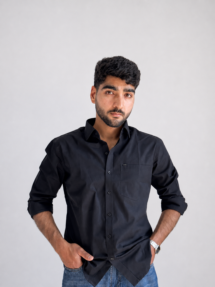 Men’s Premium Cotton Relaxed Fit Shirt – Black | Attirity