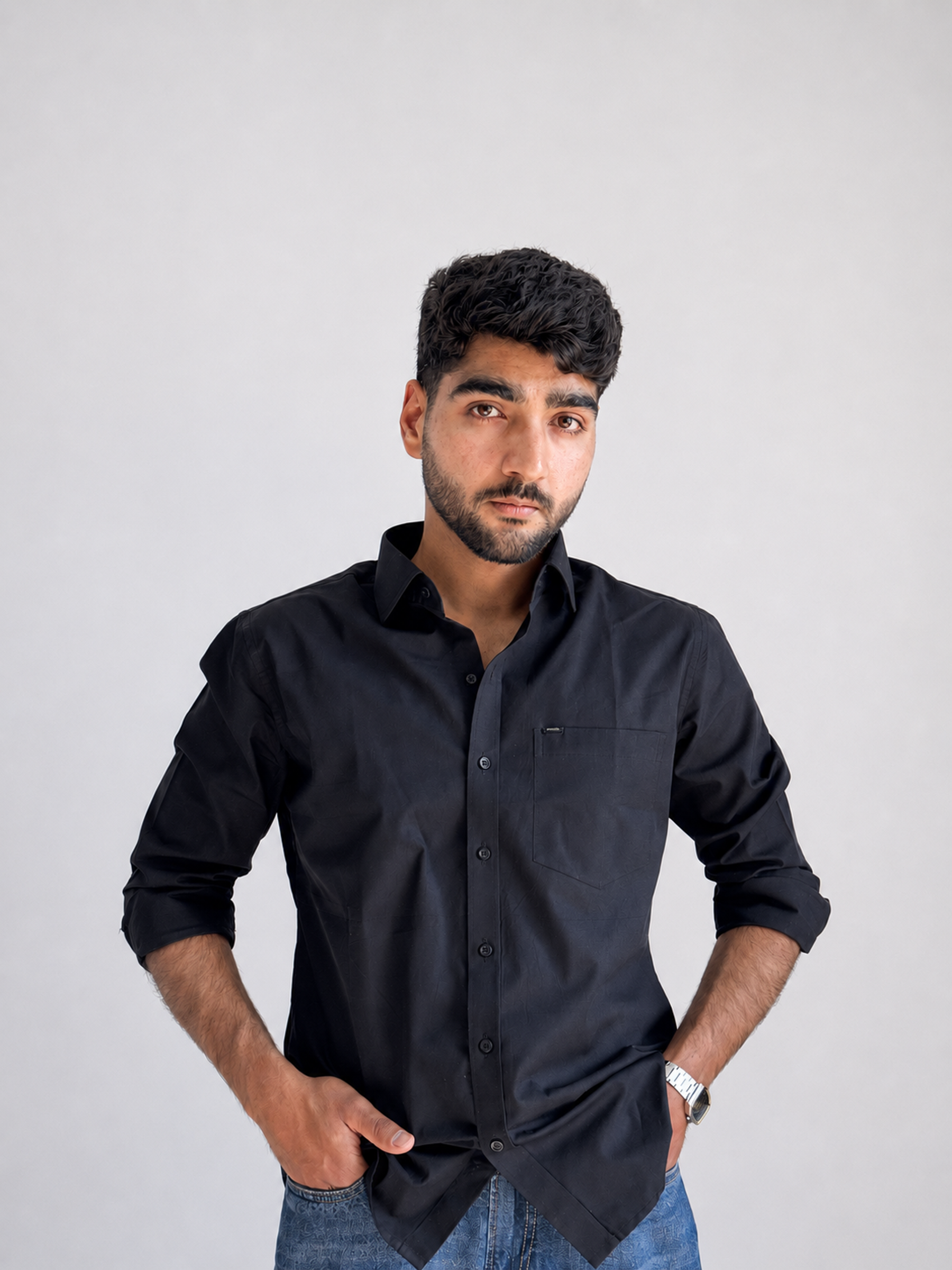 Men’s Premium Cotton Relaxed Fit Shirt – Black | Attirity