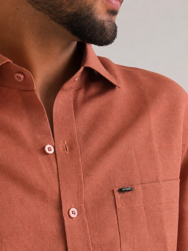Men’s Premium Pure Linen Relaxed Shirt – Cinnamon Brown | Attirity - View 4