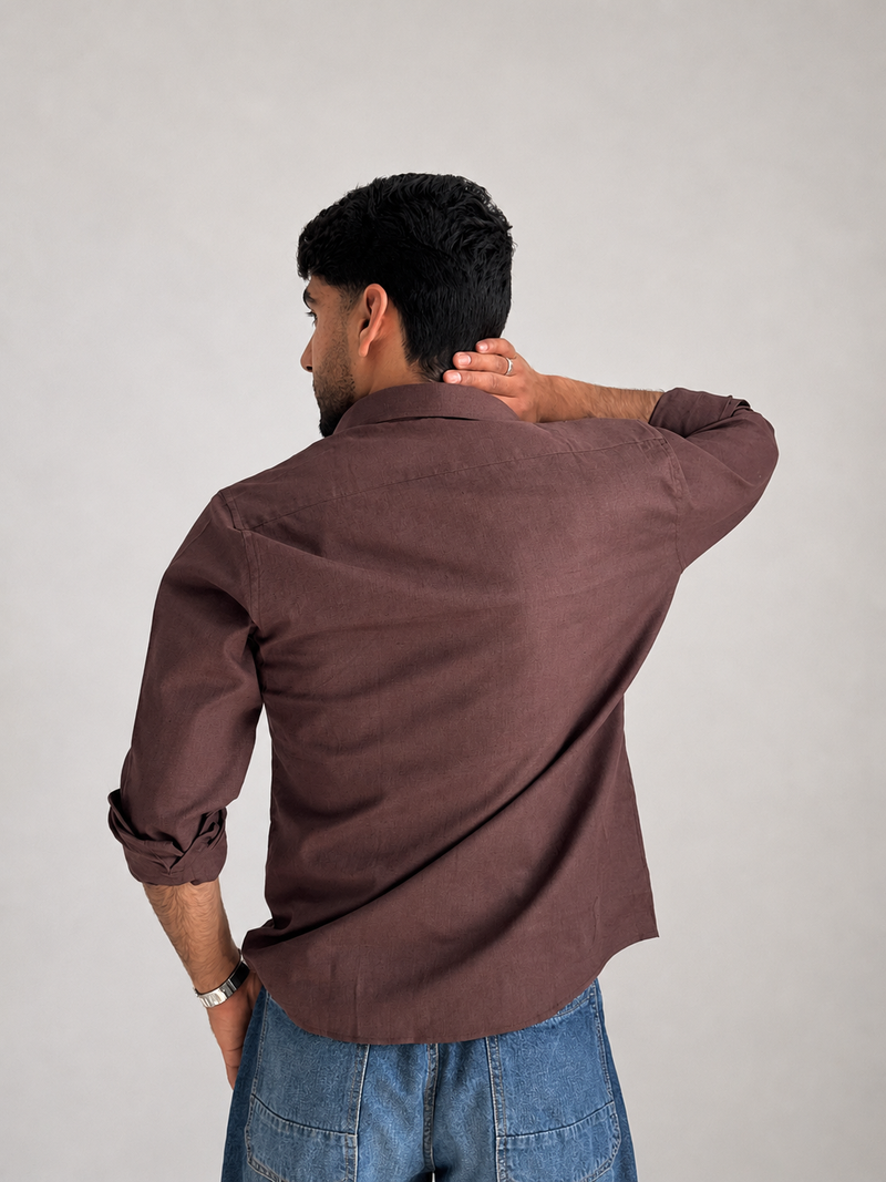 Men’s Premium Pure Linen Relaxed Shirt – Chocolate Brown | Attirity - View 5