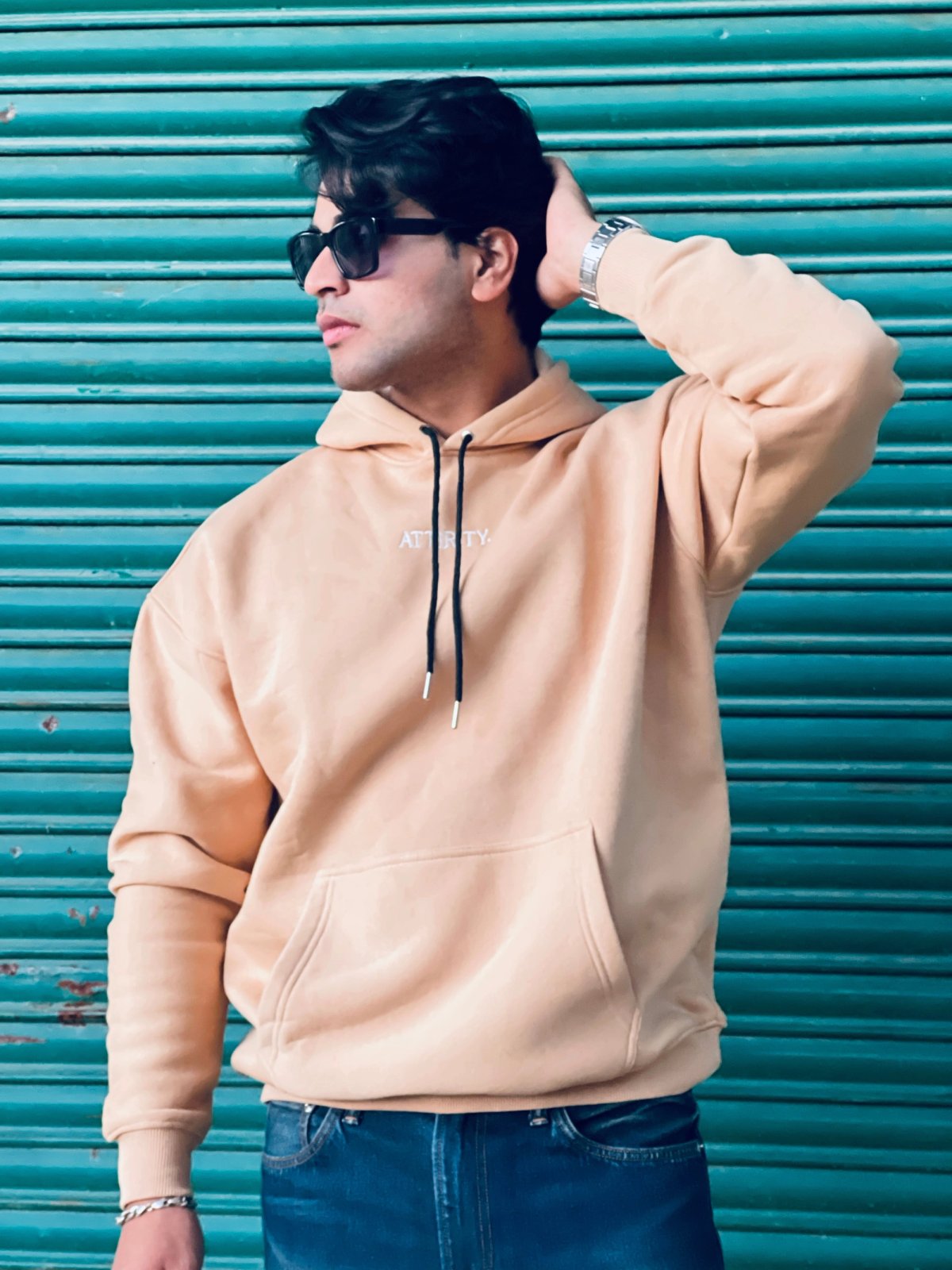 Ecru Solid Hoodie - View 2