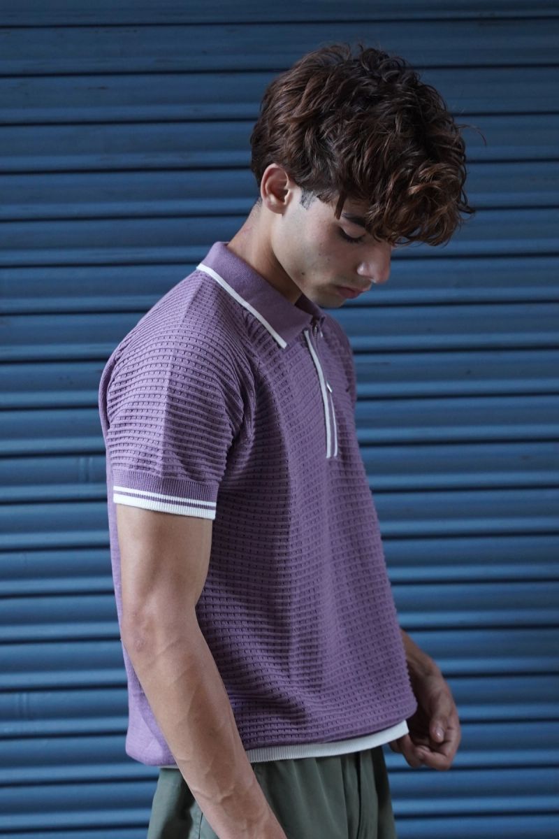 Lavender Textured Zip Polo - View 3