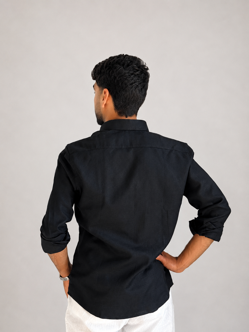 Men’s Premium Cotton Linen Shirt – Jet Black | Attirity - View 4