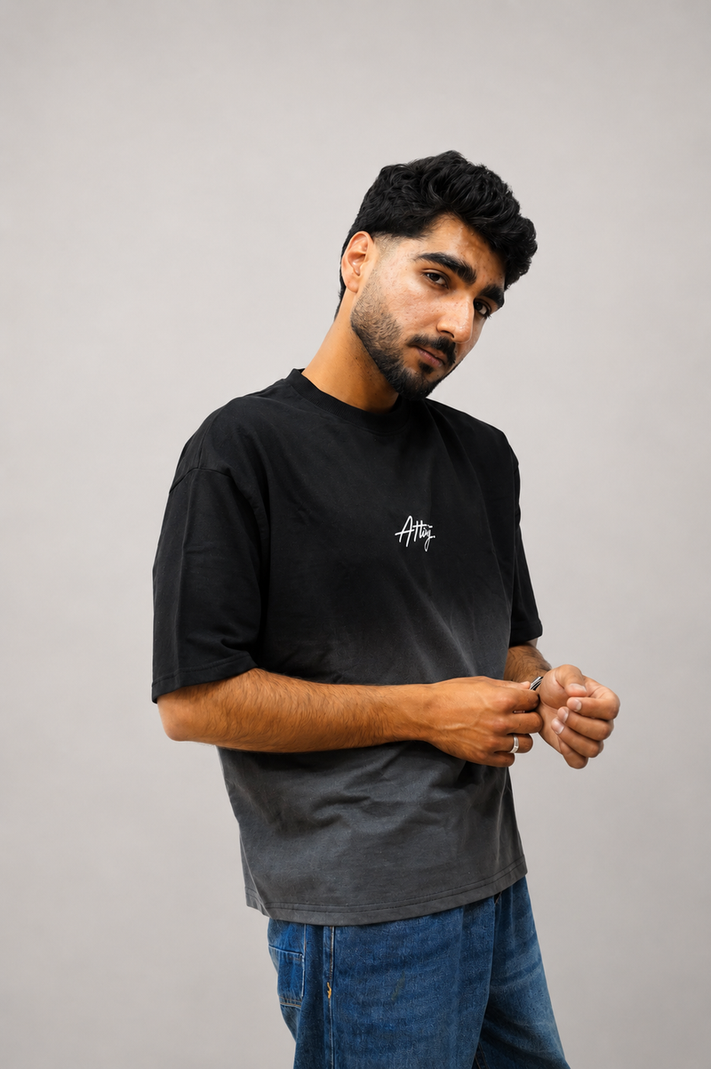 Black Ombre Wash Boxy Fit T-Shirt - View 3