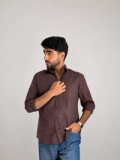 Men’s Premium Pure Linen Relaxed Shirt – Chocolate Brown | Attirity