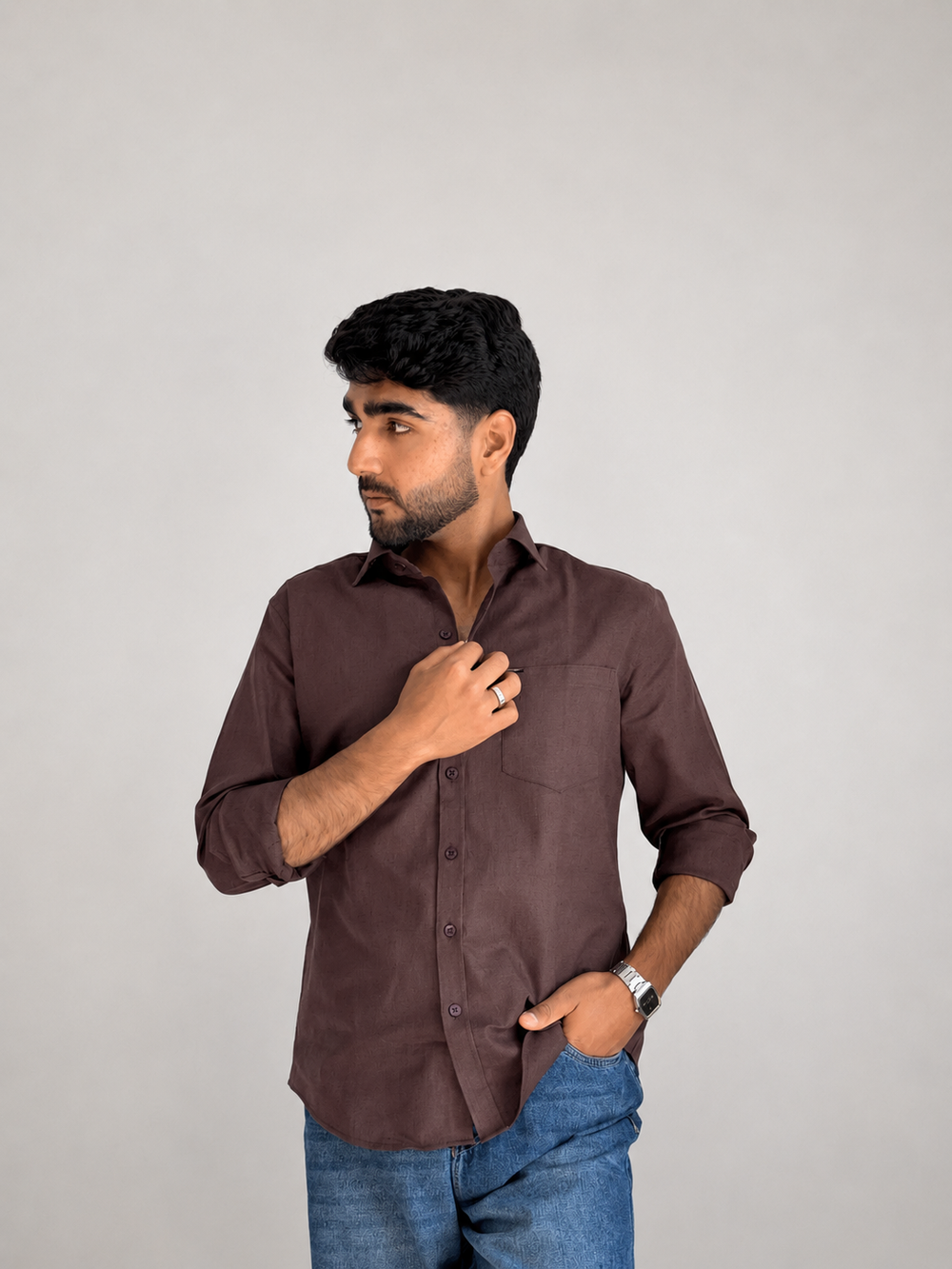 Men’s Premium Pure Linen Relaxed Shirt – Chocolate Brown | Attirity