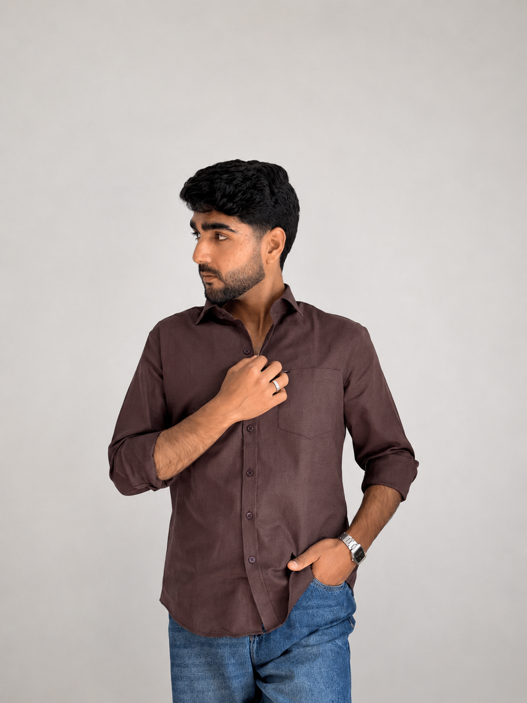 Men’s Premium Pure Linen Relaxed Shirt – Chocolate Brown | Attirity