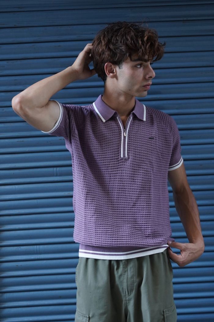 Lavender Textured Zip Polo