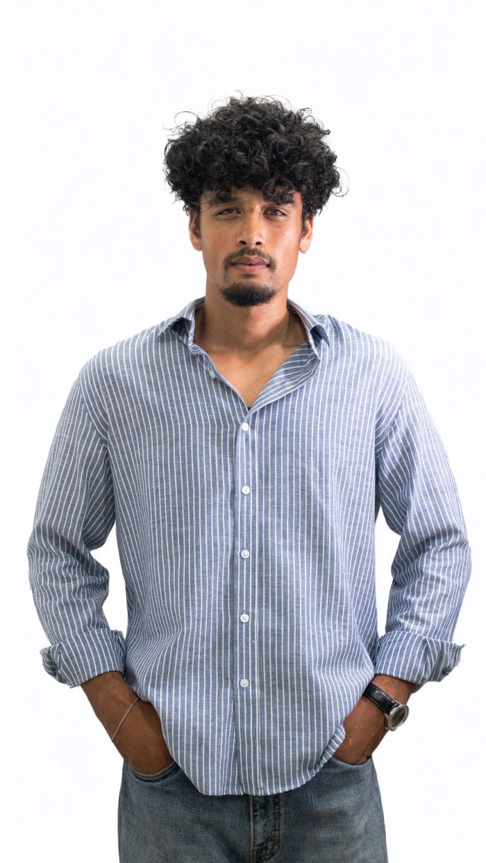 Oceanline — Dusty Blue Striped Shirt Alternate