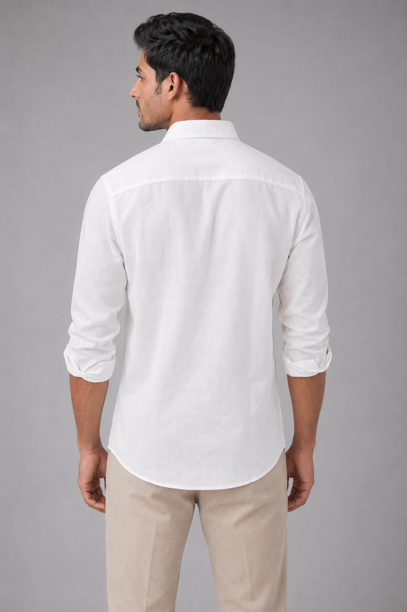 Men’s Premium Cotton Linen Relaxed Fit Shirt – White | Attirity - View 4