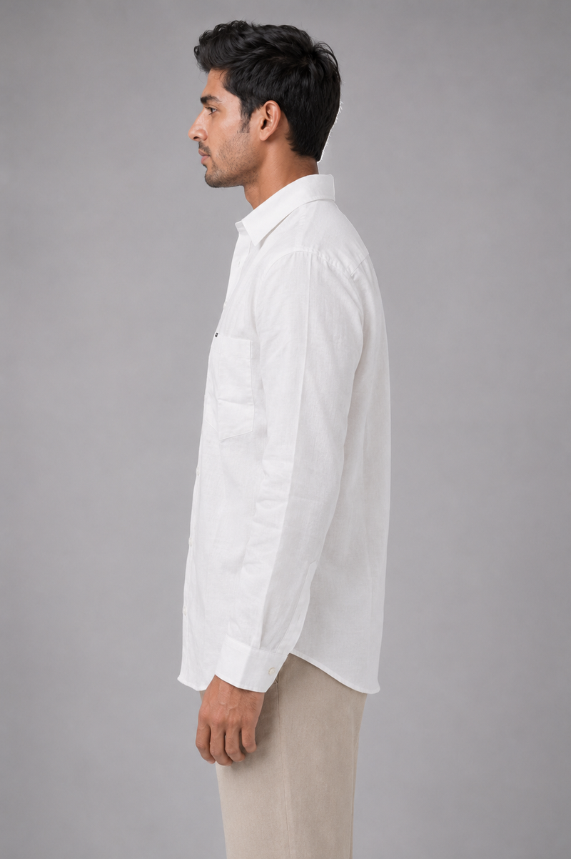 Men’s Premium Cotton Linen Relaxed Fit Shirt – White | Attirity - View 3