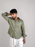 Men’s Premium Pure Linen Relaxed Fit Shirt – Dirty Green | Attirity