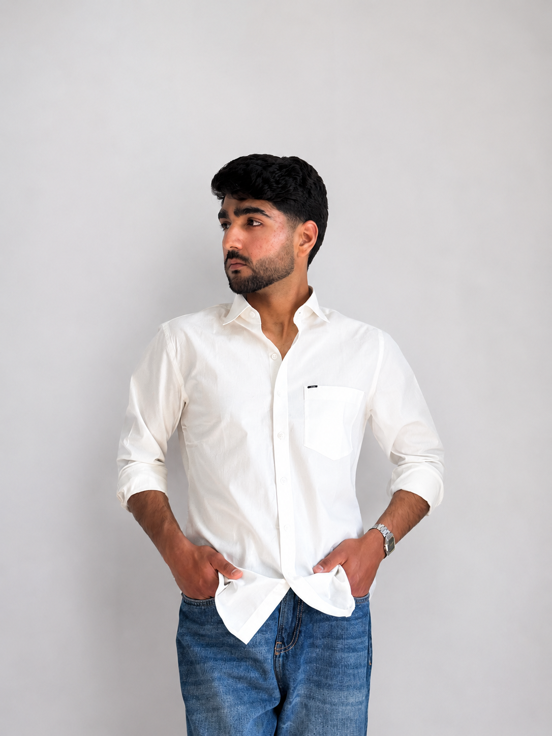 Men’s Premium Cotton Relaxed Fit Shirt – Solid White | Attirity Alternate