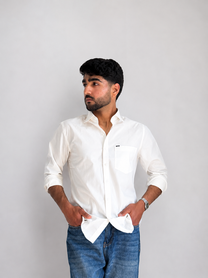Men’s Premium Cotton Relaxed Fit Shirt – Solid White | Attirity Alternate