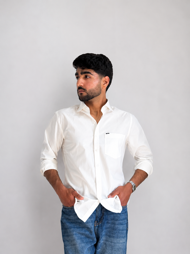 Men’s Premium Cotton Relaxed Fit Shirt – Solid White | Attirity - View 2