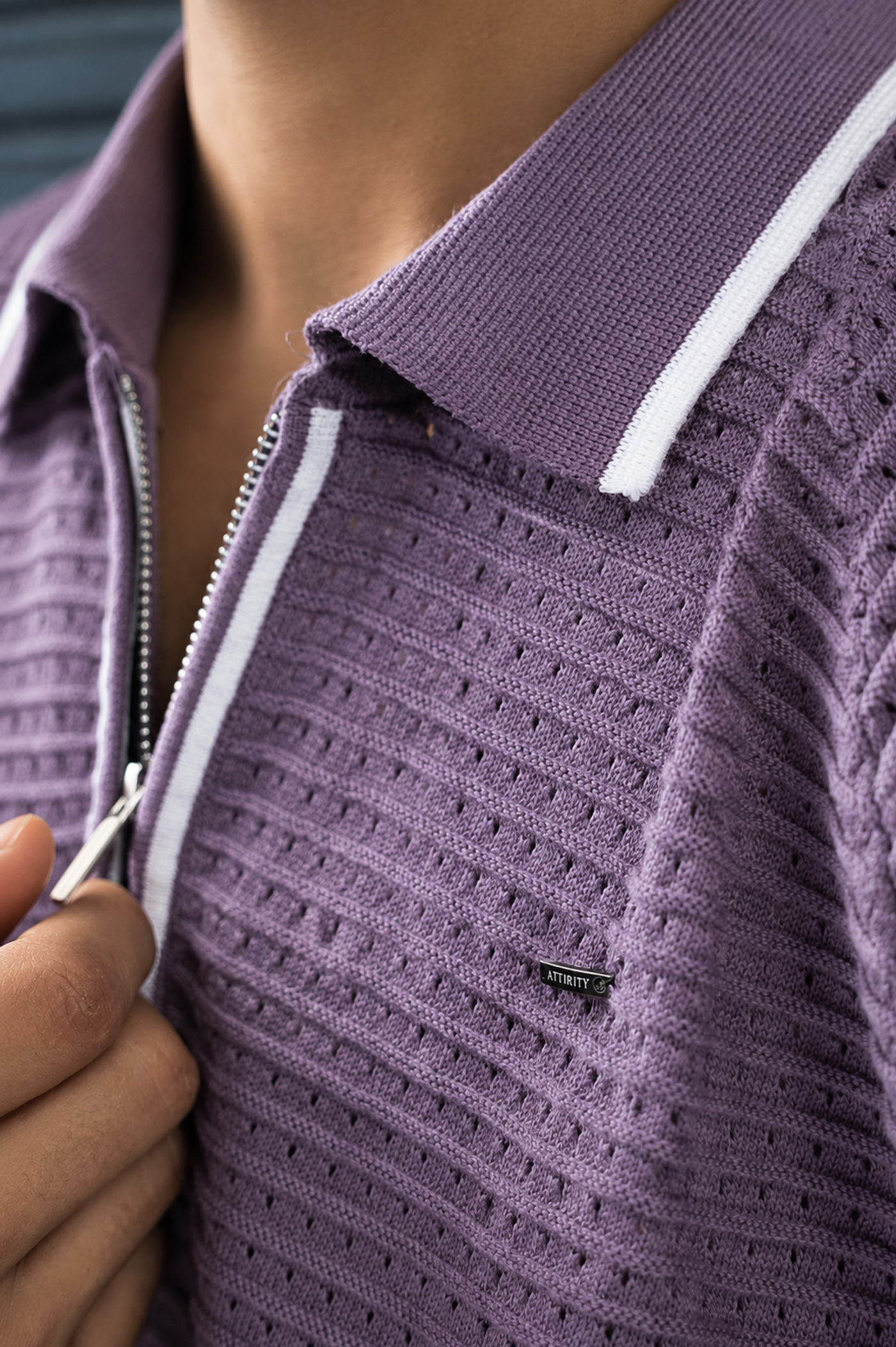 Lavender Textured Zip Polo