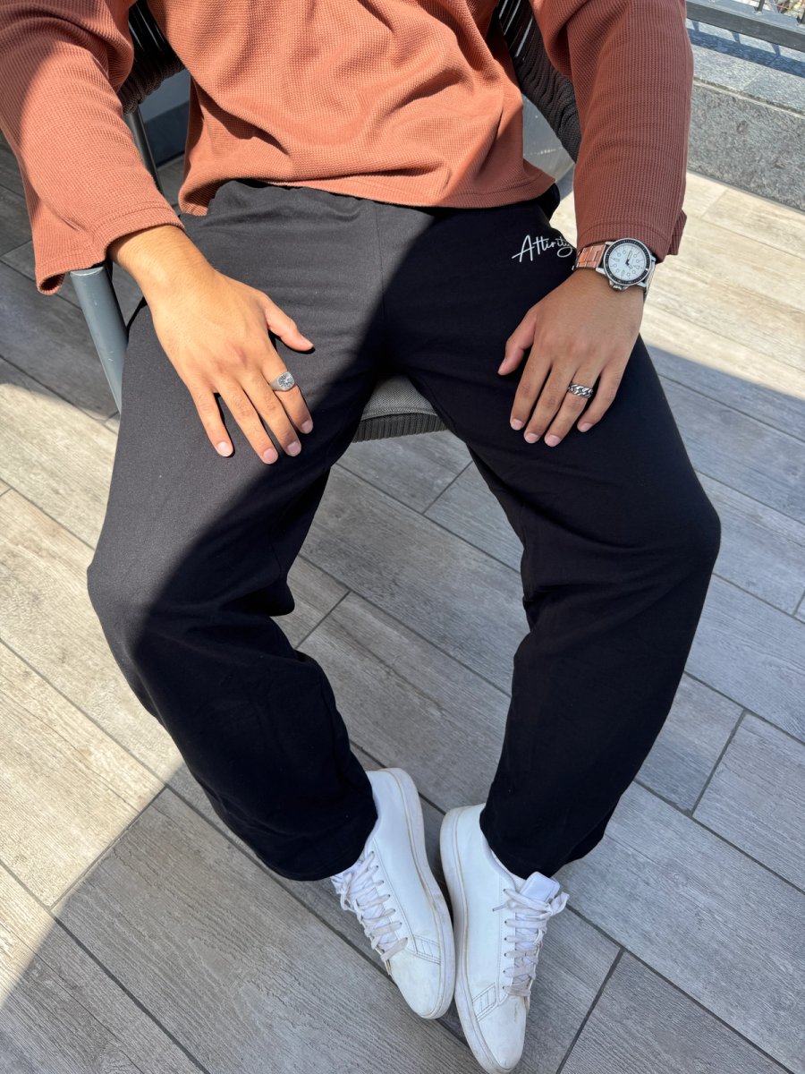 Black Cotton Straight Fit Trousers - View 5