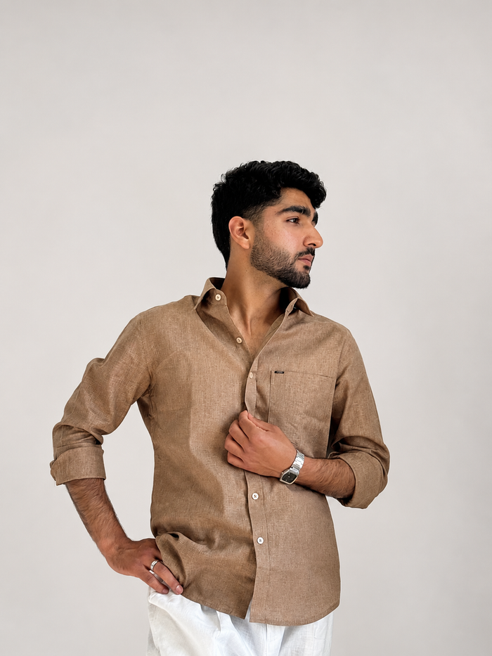 Men’s Premium Pure Linen Relaxed Fit Shirt – French Beige | Attirity Alternate