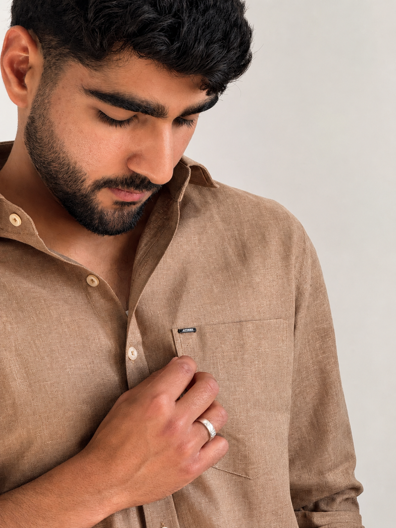 Men’s Premium Pure Linen Relaxed Fit Shirt – French Beige | Attirity - View 5