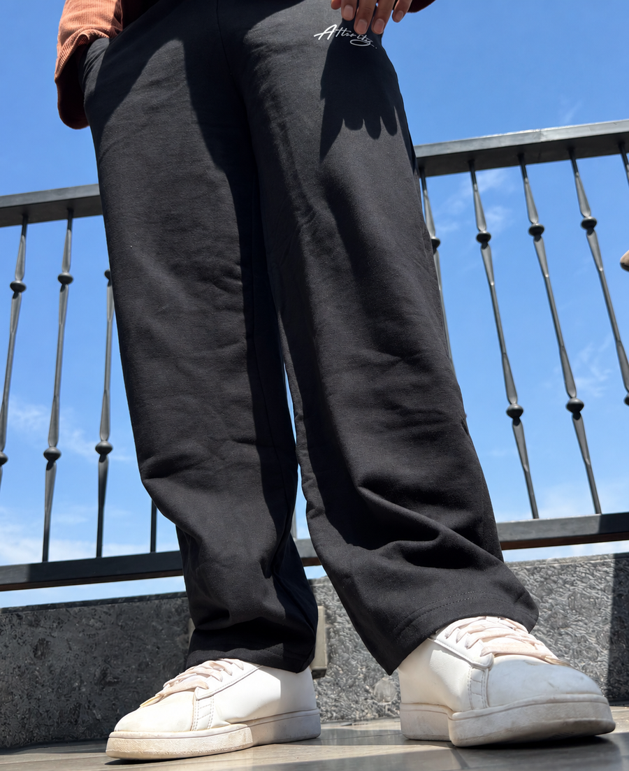Black Cotton Straight Fit Trousers - View 4