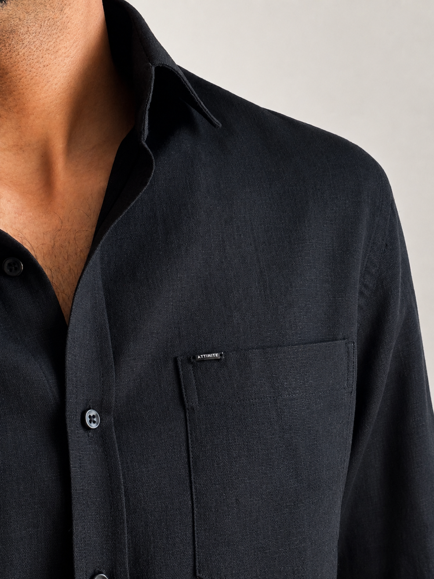 Men’s Premium Cotton Linen Shirt – Jet Black | Attirity
