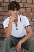 White Textured Zip Polo