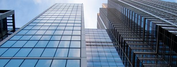 Tall glass office buildings