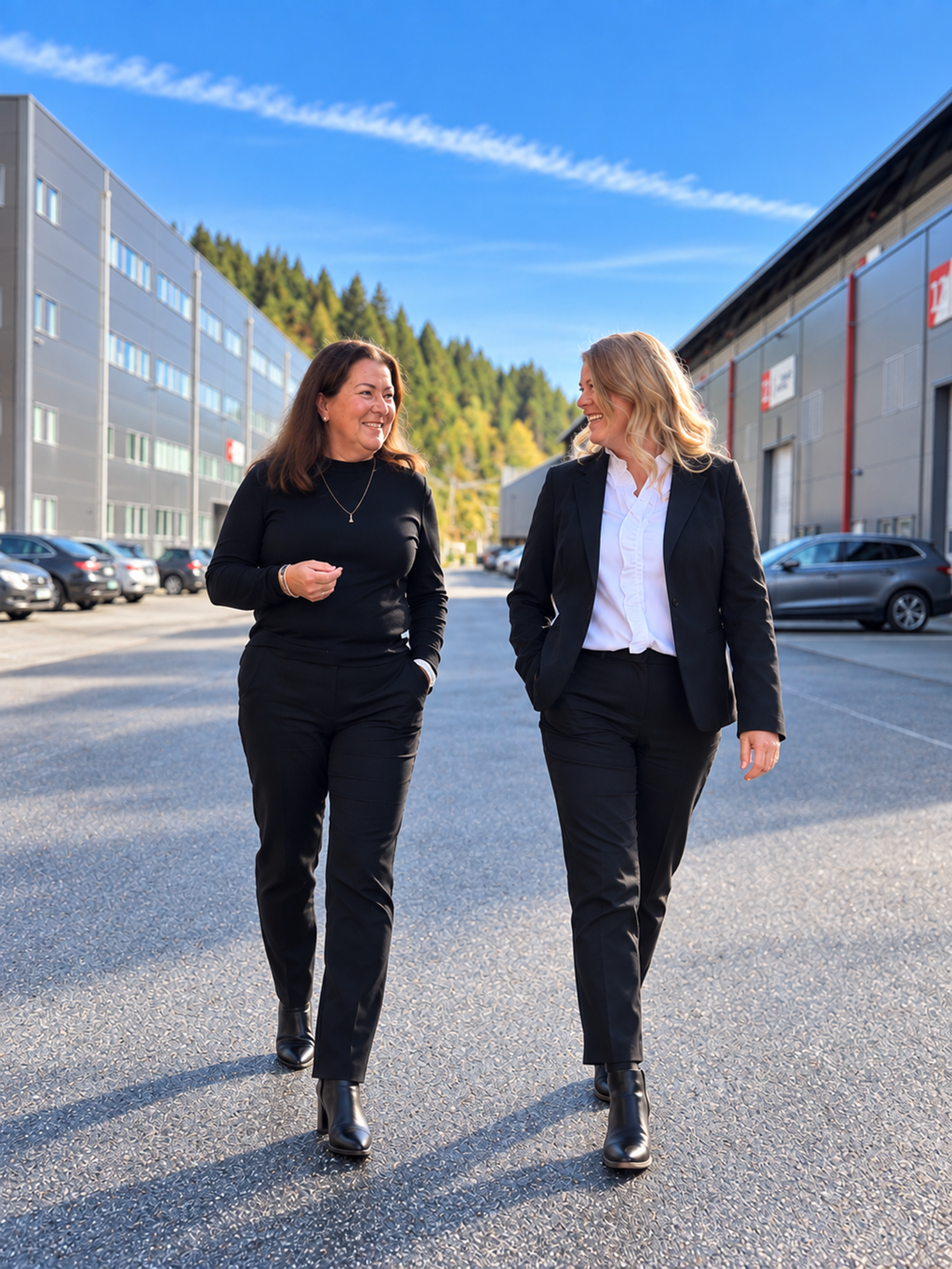 Anita Myking og Irene Knutsen går side om side og prater