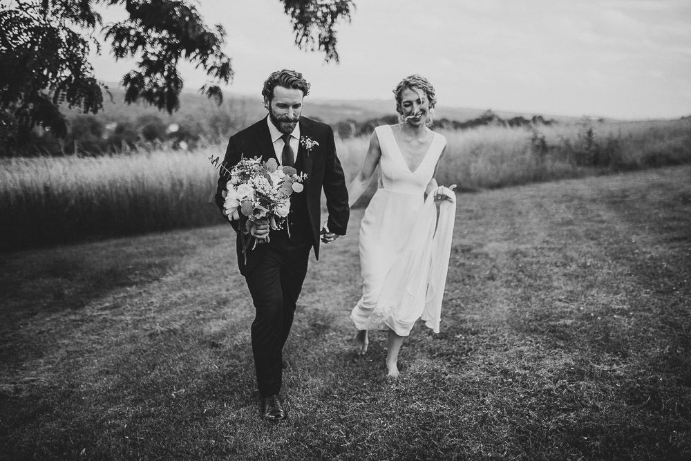 Bride and groom at red maple vineyard wedding in hudson valley
