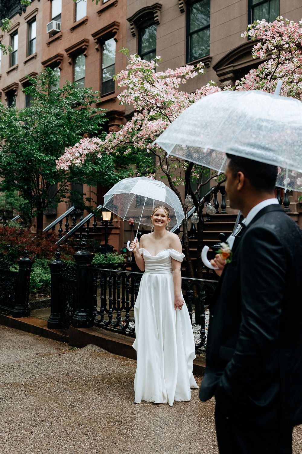 Rainy nyc wedding during cherry blossoms