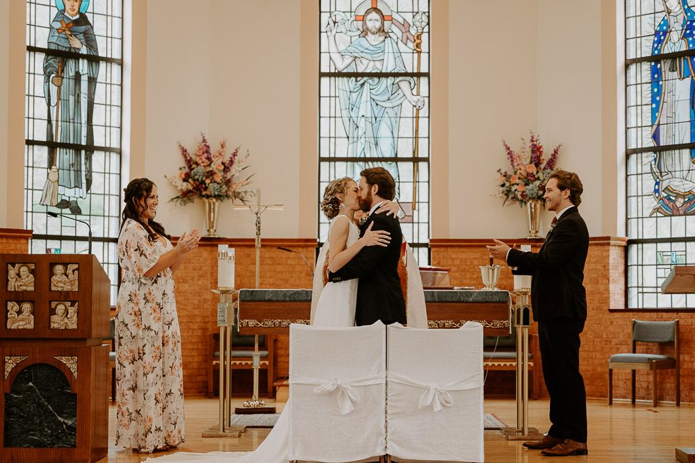Bride and groom at hudson valley wedding ceremony