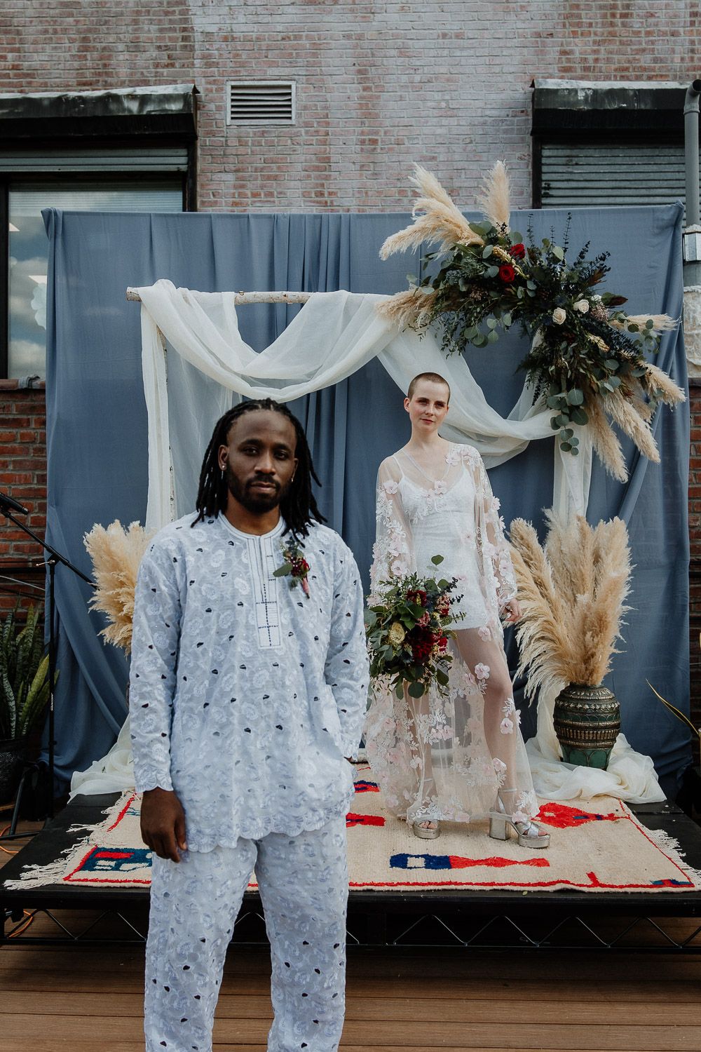Bride and groom at interracial brooklyn wedding