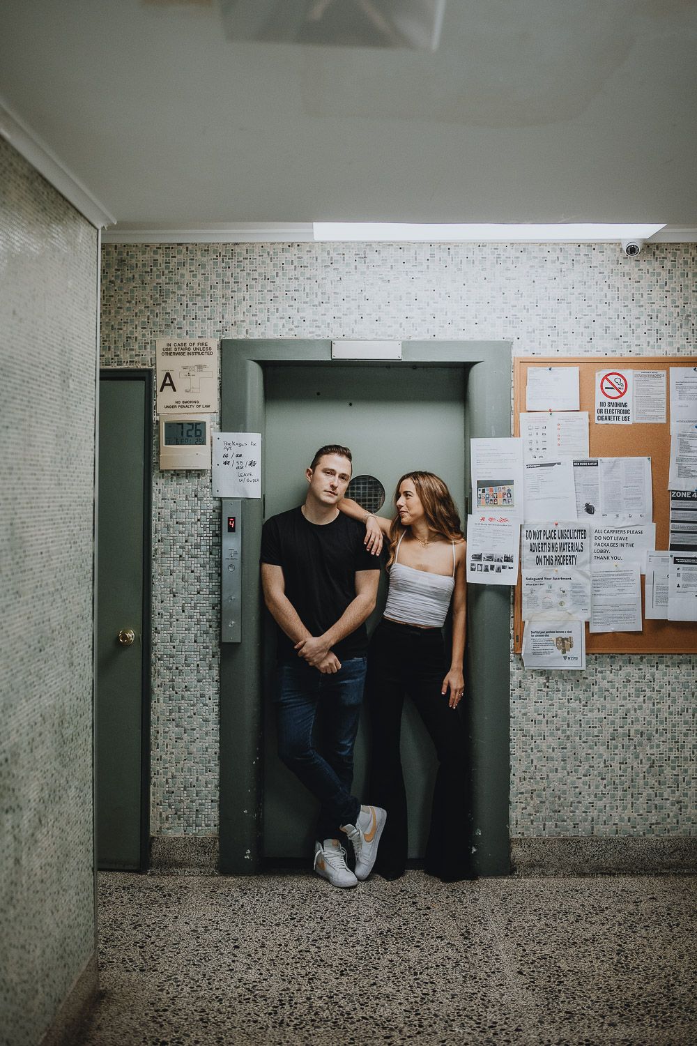 Fun couple during engagement photoshoot in the west village of nyc