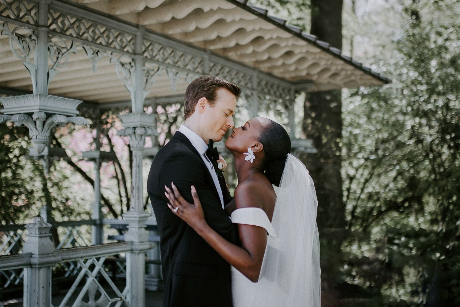 Bride and groom at central park wedding in nyc