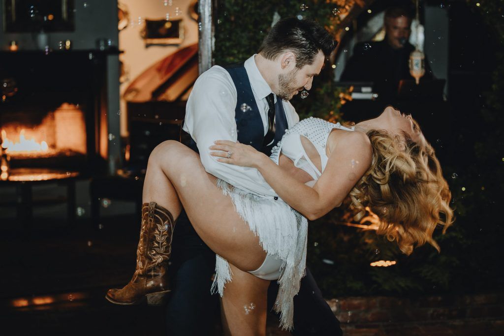 Bride and groom dancing at los angeles wedding reception