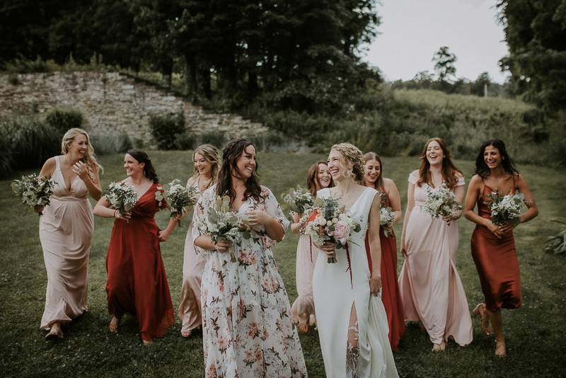 Bridesmaids at red maple vineyard wedding in hudson valley