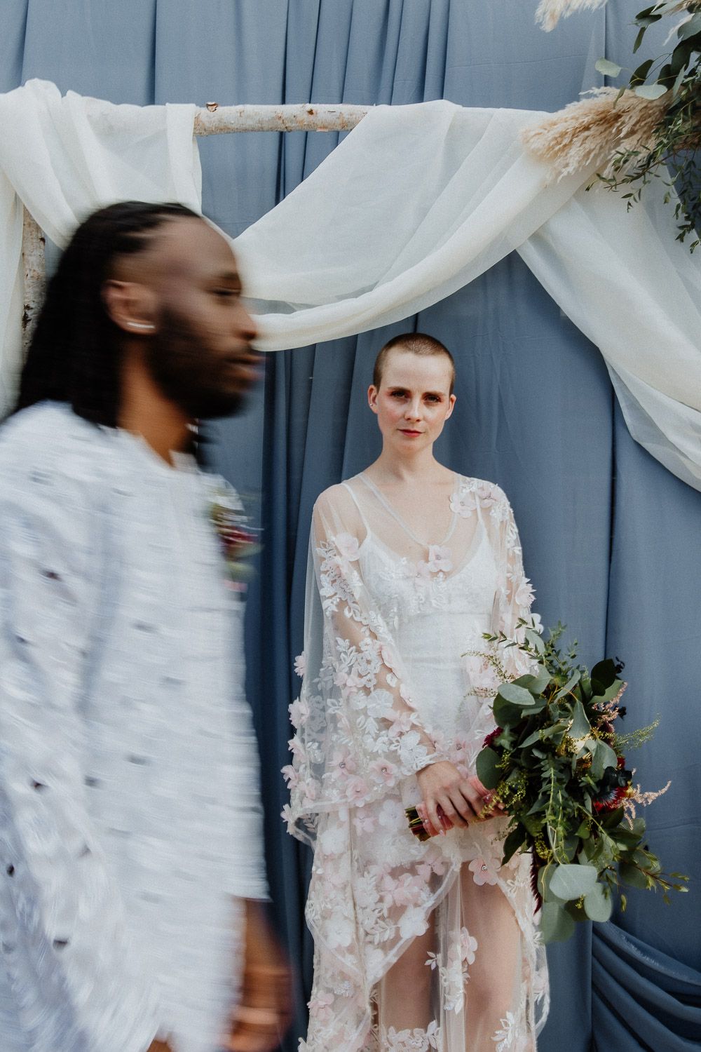 Bride and groom at interracial brooklyn wedding