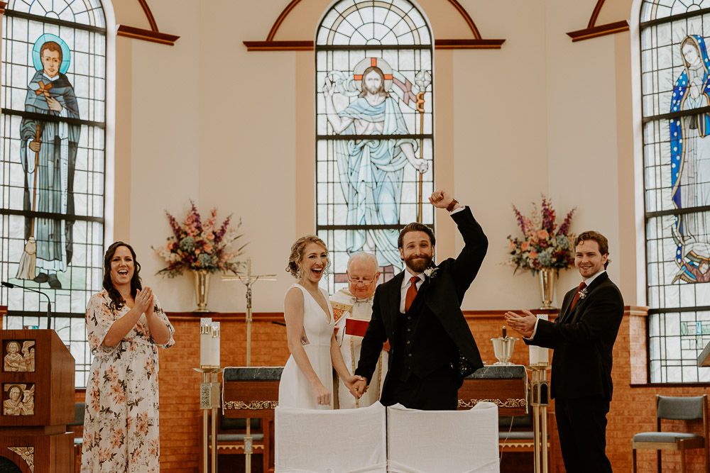 Bride and groom at hudson valley wedding ceremony