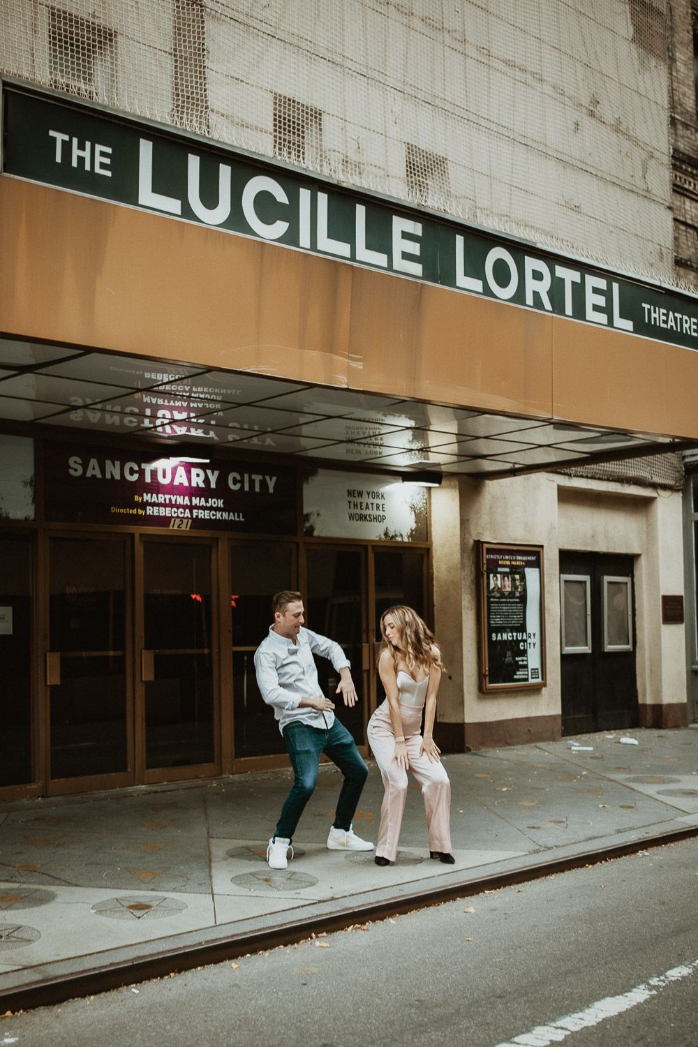 Goofy couple during engagement photoshoot in the west village of nyc