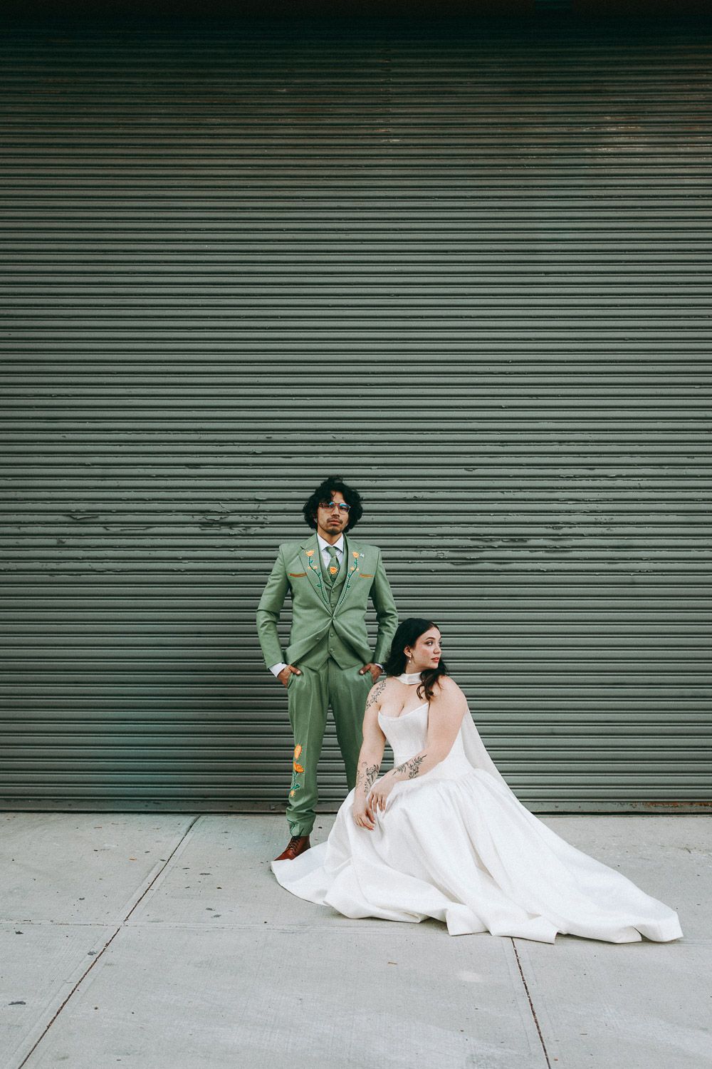 Edgy bride and groom at rule of thirds wedding in brooklyn