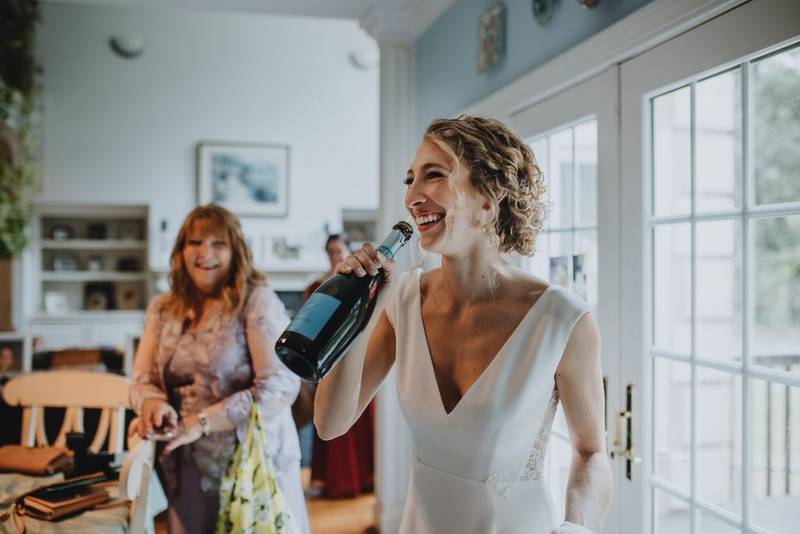 Bride getting ready before hudson valley wedding