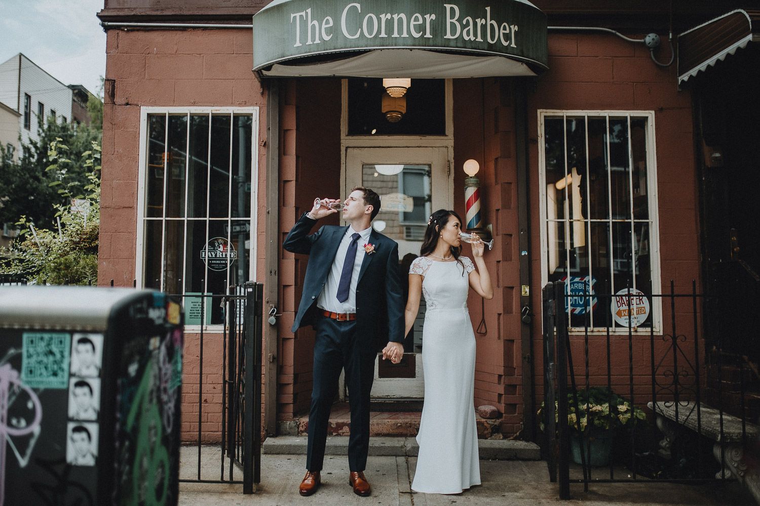 Bride and groom at urban wedding in williamsburg brooklyn