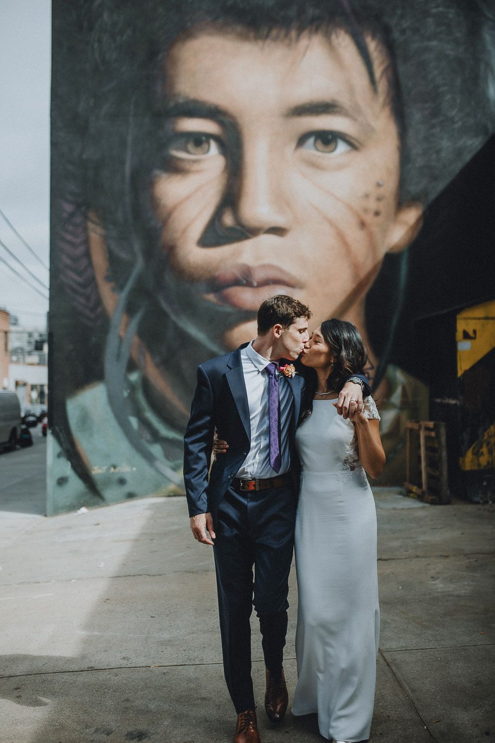 Bride and groom at urban wedding in williamsburg brooklyn