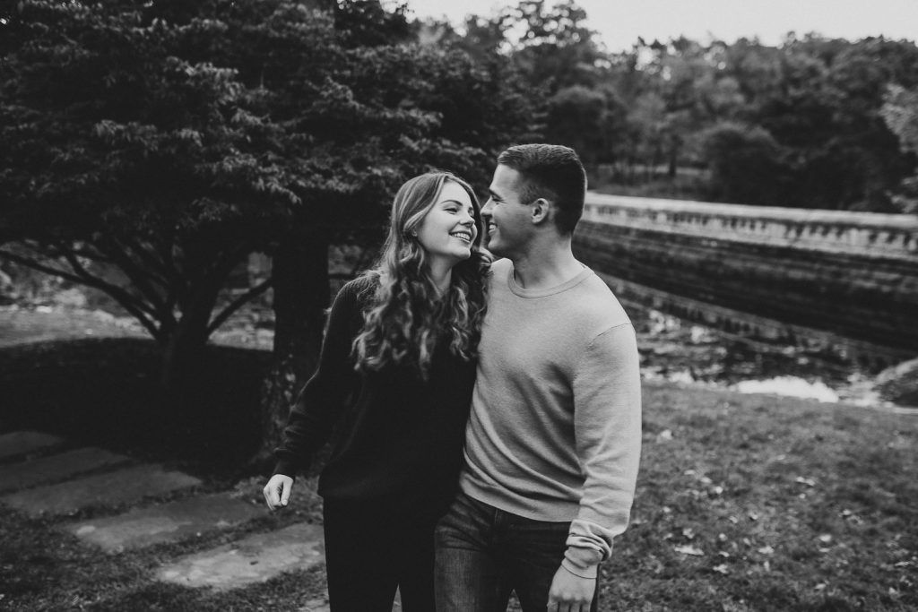 Couple during fall engagement photoshoot in west point